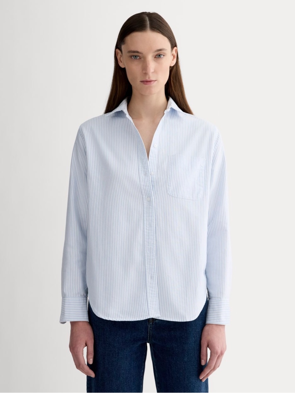 Everlane The Must-Have Oxford Shirt White Blue Size 0 NWOT Organic Cotton